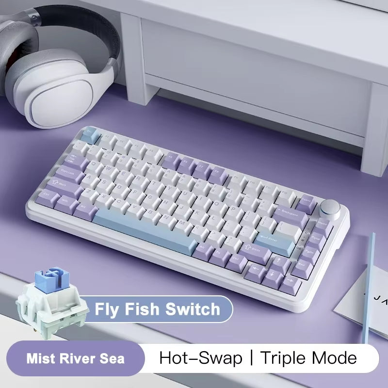 AK820 MAX Tri-Mode RGB Gaming Mechanical Keyboard Bluetooth Wireless 2.4G Type C 82 Keys PBT Keycaps Hot Swap for Gamer PC