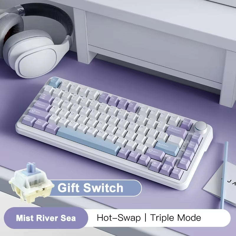 AK820 MAX Tri-Mode RGB Gaming Mechanical Keyboard Bluetooth Wireless 2.4G Type C 82 Keys PBT Keycaps Hot Swap for Gamer PC
