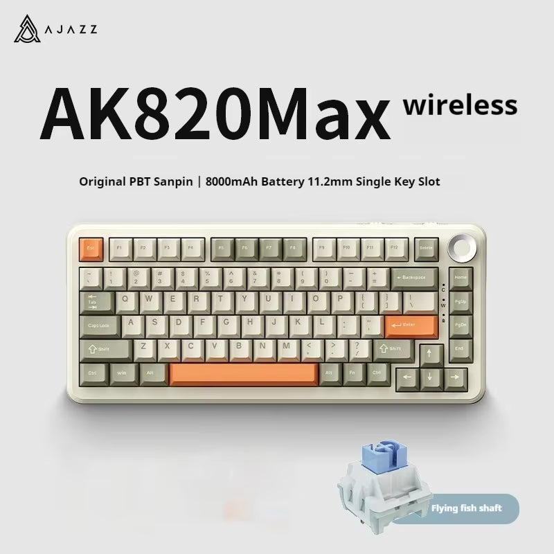 AK820 MAX Tri-Mode RGB Gaming Mechanical Keyboard Bluetooth Wireless 2.4G Type C 82 Keys PBT Keycaps Hot Swap for Gamer PC