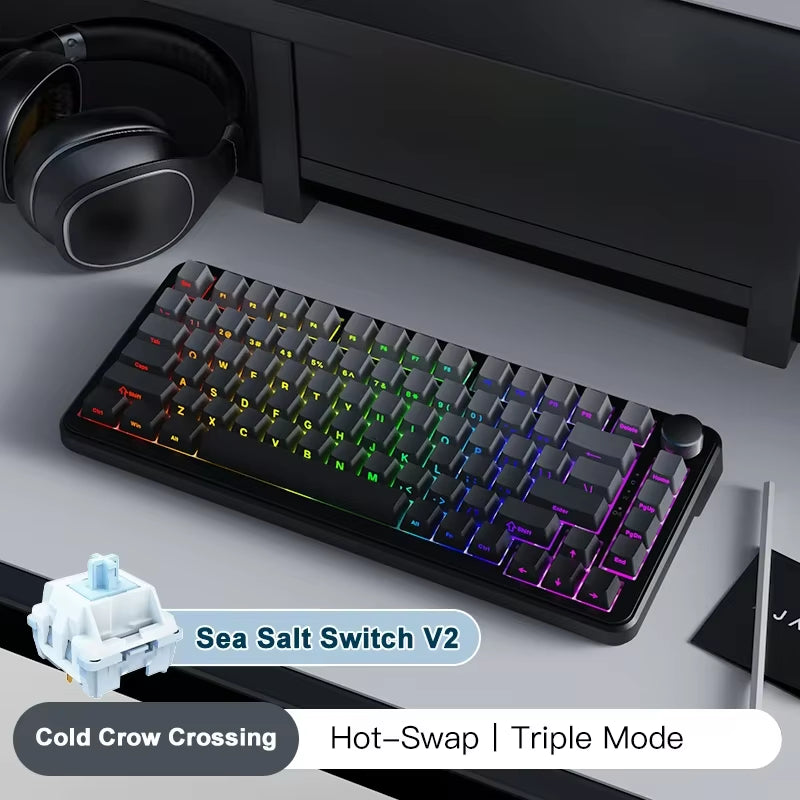 AK820 MAX Tri-Mode RGB Gaming Mechanical Keyboard Bluetooth Wireless 2.4G Type C 82 Keys PBT Keycaps Hot Swap for Gamer PC