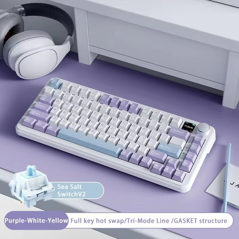 AK820 MAX Tri-Mode RGB Gaming Mechanical Keyboard Bluetooth Wireless 2.4G Type C 82 Keys PBT Keycaps Hot Swap for Gamer PC